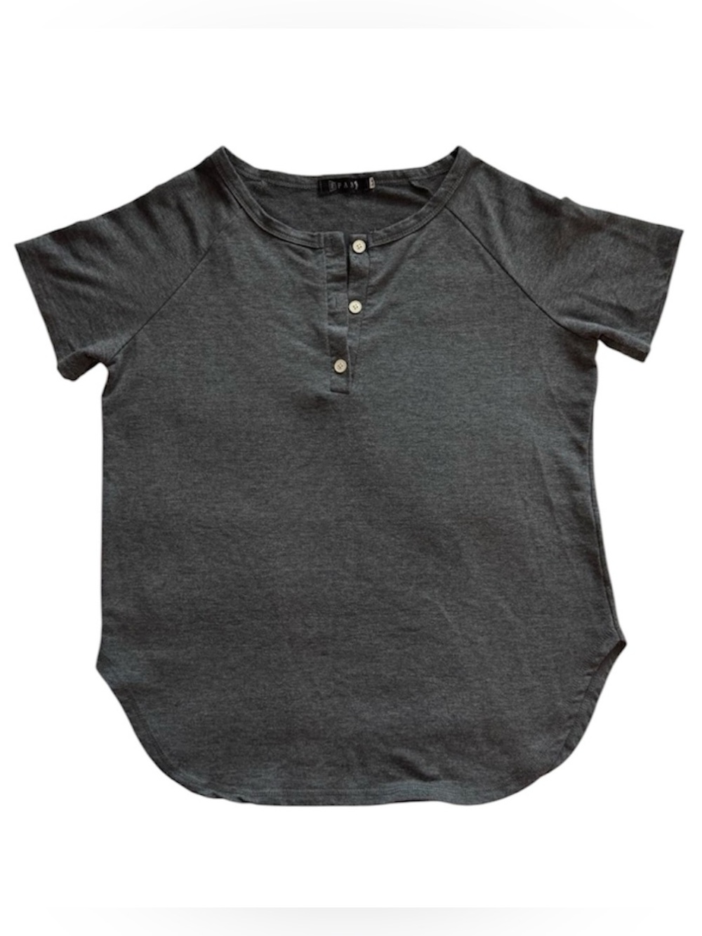 EFAN Gray Henley Short Sleeve Tee Curved Hem Top Medium